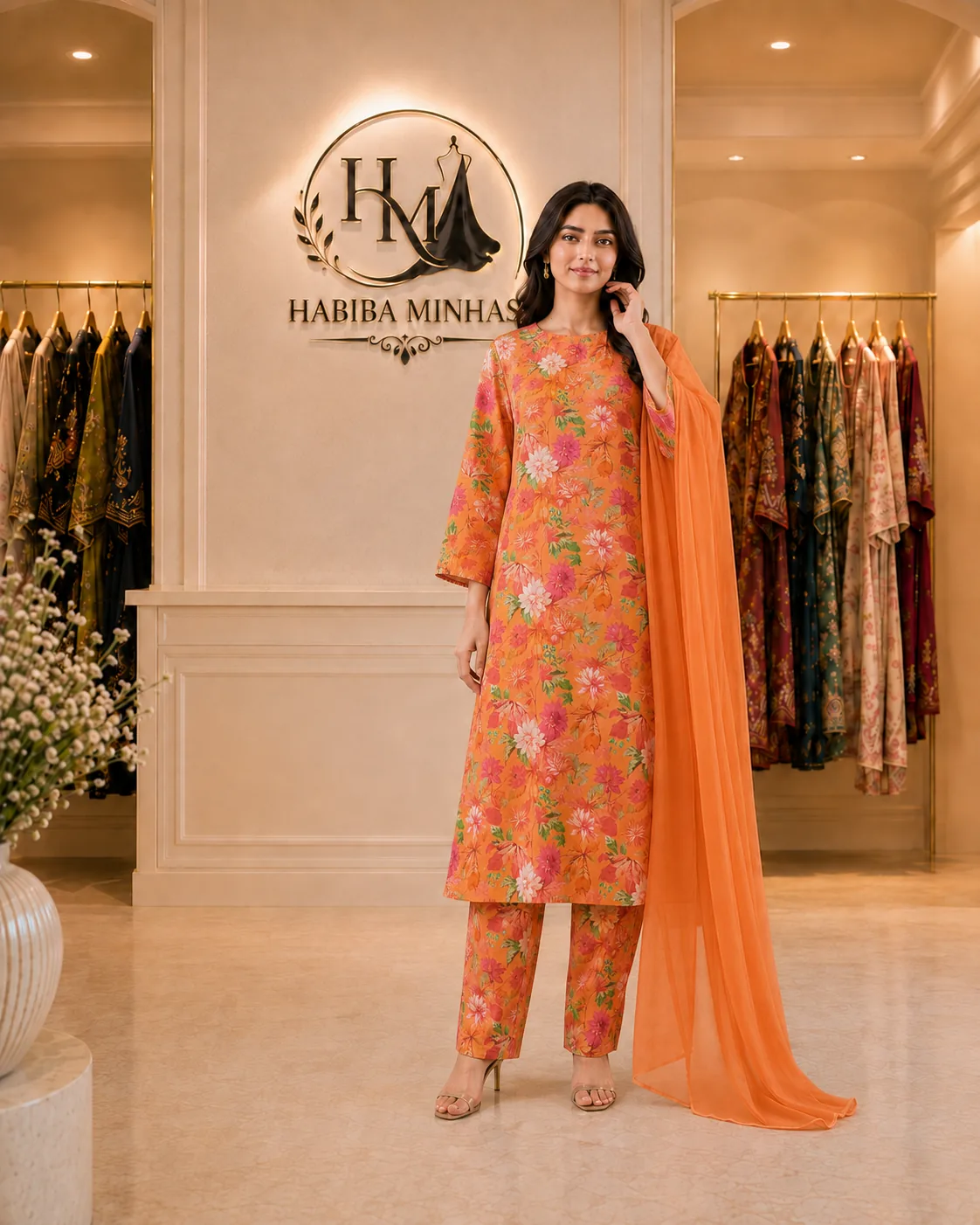 Marigold Garden – 3-Piece Stitched Cotton Suit with Digital Floral Print