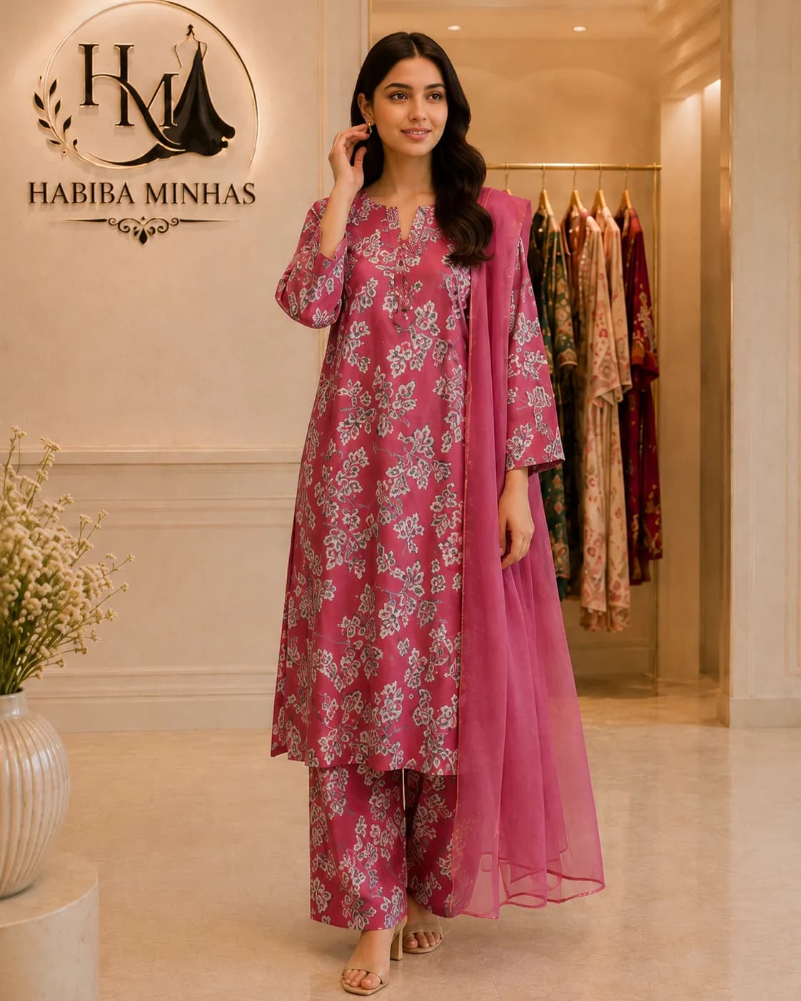 Tea Rose – 3-Piece Stitched Cotton Suit with Block Floral Print