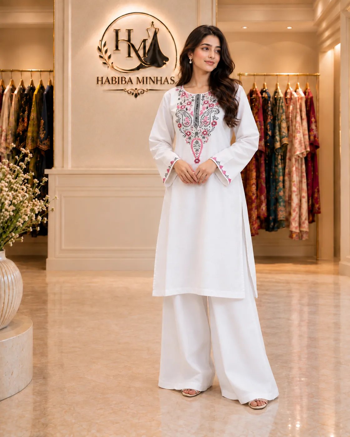 Paisley Prism – 2-Piece Stitched Lawn Suit with Paisley-Embroidered Yoke in 4 Colours in Pink