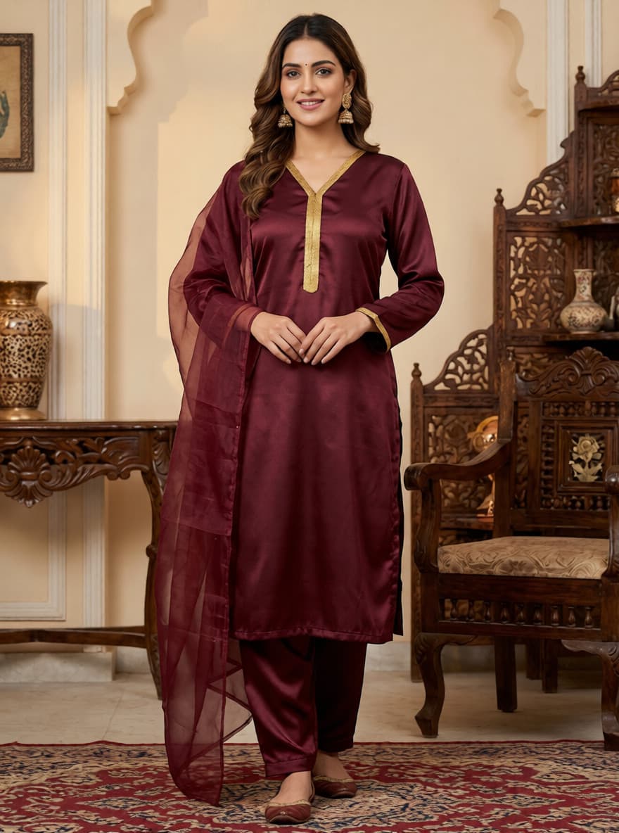 Fuchsia Bloom – 3-Piece Stitched Silk Suit with Silver Metallic Trim