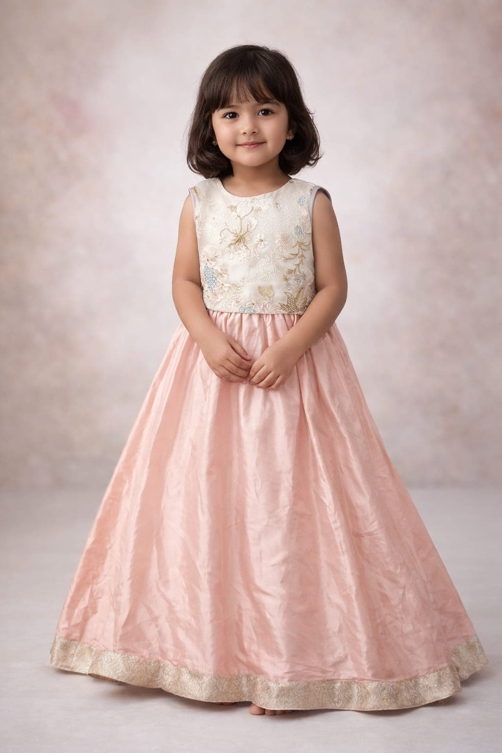 Blush Peony – Kids' Floor-Length Silk & Lace Gown